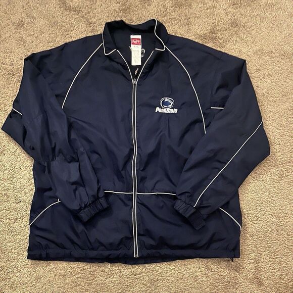 VTG 00s Rawlings Penn State Windbreaker Men’s 2XL Navy Blue Full Zip Jacket - Picture 1 of 7